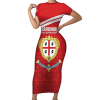 Custom Sardinia Football Short Sleeve Bodycon Dress Forza Sa Natzionale Sardegna Pattern