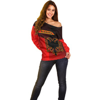 Personalised Albania Off Shoulder Sweater Coat Of Arms Dynamic Style - Wonder Print Shop