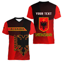 Personalised Albania Women V Neck T Shirt Coat Of Arms Dynamic Style - Wonder Print Shop