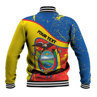 Personalized Ecuador Independence Day Baseball Jacket Coat Of Arms Grunge Style - Wonder Print Shop