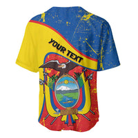 Personalized Ecuador Independence Day Baseball Jersey Coat Of Arms Grunge Style - Wonder Print Shop