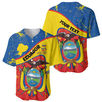 Personalized Ecuador Independence Day Baseball Jersey Coat Of Arms Grunge Style - Wonder Print Shop
