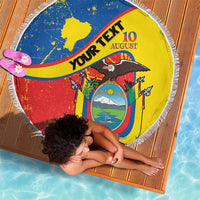 Personalized Ecuador Independence Day Beach Blanket Coat Of Arms Grunge Style - Wonder Print Shop