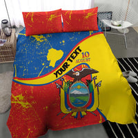 Personalized Ecuador Independence Day Bedding Set Coat Of Arms Grunge Style - Wonder Print Shop