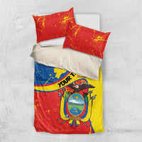 Personalized Ecuador Independence Day Bedding Set Coat Of Arms Grunge Style - Wonder Print Shop