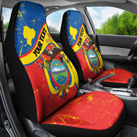 Personalized Ecuador Independence Day Car Seat Cover Coat Of Arms Grunge Style - Wonder Print Shop