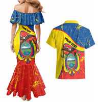 Personalized Ecuador Independence Day Couples Matching Mermaid Dress and Hawaiian Shirt Coat Of Arms Grunge Style - Wonder Print Shop