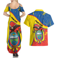 Personalized Ecuador Independence Day Couples Matching Summer Maxi Dress and Hawaiian Shirt Coat Of Arms Grunge Style - Wonder Print Shop