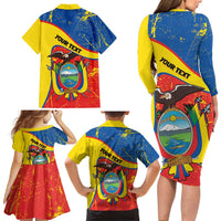 Personalized Ecuador Independence Day Family Matching Long Sleeve Bodycon Dress and Hawaiian Shirt Coat Of Arms Grunge Style - Wonder Print Shop