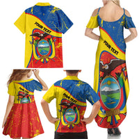 Personalized Ecuador Independence Day Family Matching Summer Maxi Dress and Hawaiian Shirt Coat Of Arms Grunge Style - Wonder Print Shop