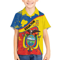 Personalized Ecuador Independence Day Family Matching Summer Maxi Dress and Hawaiian Shirt Coat Of Arms Grunge Style - Wonder Print Shop