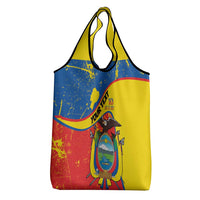 Personalized Ecuador Independence Day Grocery Bag Coat Of Arms Grunge Style - Wonder Print Shop