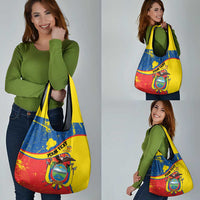 Personalized Ecuador Independence Day Grocery Bag Coat Of Arms Grunge Style - Wonder Print Shop