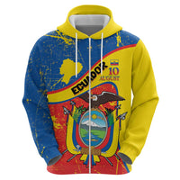 Personalized Ecuador Independence Day Hoodie Coat Of Arms Grunge Style - Wonder Print Shop