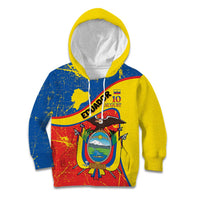 Personalized Ecuador Independence Day Kid Hoodie Coat Of Arms Grunge Style - Wonder Print Shop
