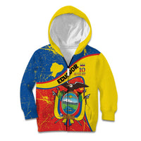 Personalized Ecuador Independence Day Kid Hoodie Coat Of Arms Grunge Style - Wonder Print Shop