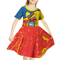 Personalized Ecuador Independence Day Kid Short Sleeve Dress Coat Of Arms Grunge Style - Wonder Print Shop