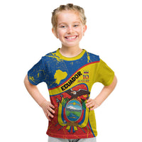 Personalized Ecuador Independence Day Kid T Shirt Coat Of Arms Grunge Style - Wonder Print Shop