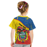 Personalized Ecuador Independence Day Kid T Shirt Coat Of Arms Grunge Style - Wonder Print Shop