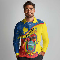 Personalized Ecuador Independence Day Long Sleeve Polo Shirt Coat Of Arms Grunge Style - Wonder Print Shop