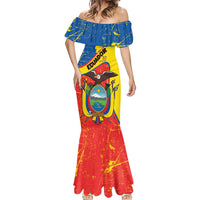 Personalized Ecuador Independence Day Mermaid Dress Coat Of Arms Grunge Style - Wonder Print Shop