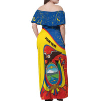 Personalized Ecuador Independence Day Off Shoulder Maxi Dress Coat Of Arms Grunge Style - Wonder Print Shop