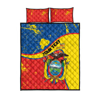 Personalized Ecuador Independence Day Quilt Bed Set Coat Of Arms Grunge Style - Wonder Print Shop