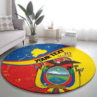 Personalized Ecuador Independence Day Round Carpet Coat Of Arms Grunge Style - Wonder Print Shop
