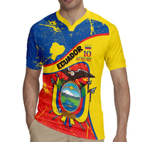 Personalized Ecuador Independence Day Rugby Jersey Coat Of Arms Grunge Style - Wonder Print Shop