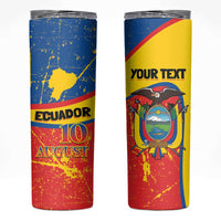 Personalized Ecuador Independence Day Skinny Tumbler Coat Of Arms Grunge Style - Wonder Print Shop