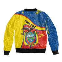 Personalized Ecuador Independence Day Sleeve Zip Bomber Jacket Coat Of Arms Grunge Style - Wonder Print Shop