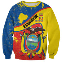 Personalized Ecuador Independence Day Sweatshirt Coat Of Arms Grunge Style - Wonder Print Shop