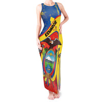 Personalized Ecuador Independence Day Tank Maxi Dress Coat Of Arms Grunge Style - Wonder Print Shop