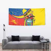 Personalized Ecuador Independence Day Tapestry Coat Of Arms Grunge Style - Wonder Print Shop