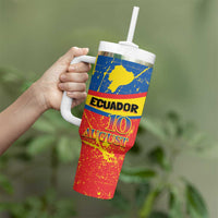 Personalized Ecuador Independence Day Tumbler With Handle Coat Of Arms Grunge Style - Wonder Print Shop