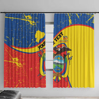 Personalized Ecuador Independence Day Window Curtain Coat Of Arms Grunge Style - Wonder Print Shop