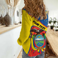 Personalized Ecuador Independence Day Women Casual Shirt Coat Of Arms Grunge Style - Wonder Print Shop
