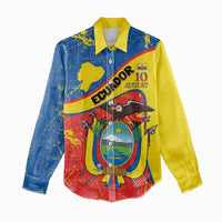 Personalized Ecuador Independence Day Women Casual Shirt Coat Of Arms Grunge Style - Wonder Print Shop