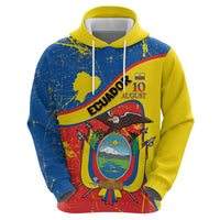 Personalized Ecuador Independence Day Zip Hoodie Coat Of Arms Grunge Style - Wonder Print Shop