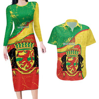 Personalized Congo-Brazzaville Independence Day Couples Matching Long Sleeve Bodycon Dress and Hawaiian Shirt Coat Of Arms Grunge Style - Wonder Print Shop
