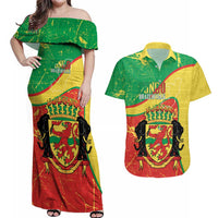 Personalized Congo-Brazzaville Independence Day Couples Matching Off Shoulder Maxi Dress and Hawaiian Shirt Coat Of Arms Grunge Style - Wonder Print Shop