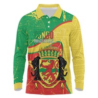Personalized Congo-Brazzaville Independence Day Long Sleeve Polo Shirt Coat Of Arms Grunge Style - Wonder Print Shop
