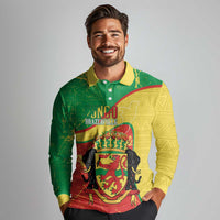Personalized Congo-Brazzaville Independence Day Long Sleeve Polo Shirt Coat Of Arms Grunge Style - Wonder Print Shop