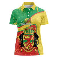 Personalized Congo-Brazzaville Independence Day Women Polo Shirt Coat Of Arms Grunge Style - Wonder Print Shop