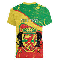 Personalized Congo-Brazzaville Independence Day Women V-Neck T-Shirt Coat Of Arms Grunge Style - Wonder Print Shop