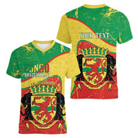 Personalized Congo-Brazzaville Independence Day Women V-Neck T-Shirt Coat Of Arms Grunge Style - Wonder Print Shop