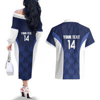 Custom Scotland Cricket Couples Matching Off The Shoulder Long Sleeve Dress and Hawaiian Shirt Go Scots Thistle Pattern - Wonder Print Shop