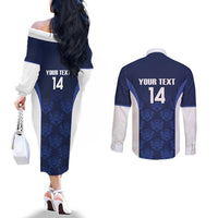 Custom Scotland Cricket Couples Matching Off The Shoulder Long Sleeve Dress and Long Sleeve Button Shirt Go Scots Thistle Pattern - Wonder Print Shop