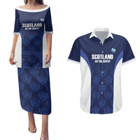 Custom Scotland Cricket Couples Matching Puletasi and Hawaiian Shirt Go Scots Thistle Pattern - Wonder Print Shop