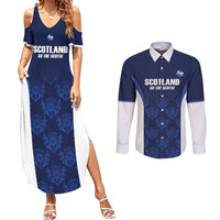 Custom Scotland Cricket Couples Matching Summer Maxi Dress and Long Sleeve Button Shirt Go Scots Thistle Pattern - Wonder Print Shop